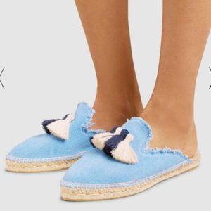 Castaner Blue Slide with Raffia Sole And Tassels Size US 6